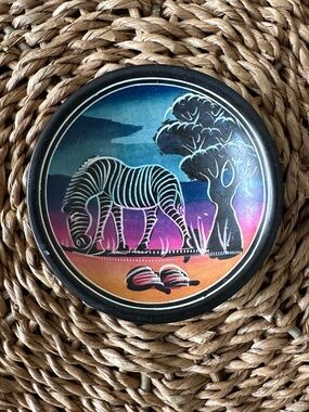 Zebra African Safari Soapstone Trinket Jewelry Dish Art New